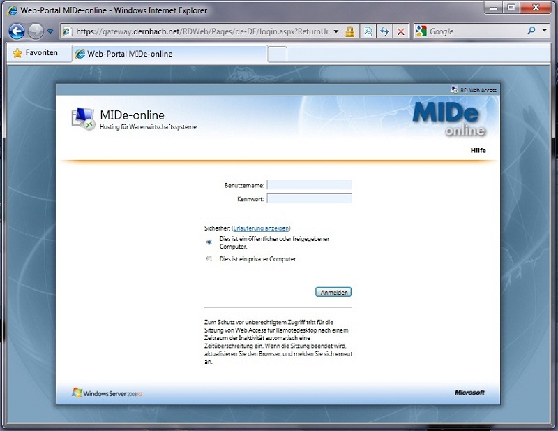 Webportal von MIDe-online